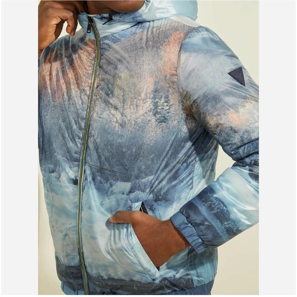 Guess Men Puffer Water Resistant Down proof Windproof Blue Jacket Size M - Picture 5 of 17